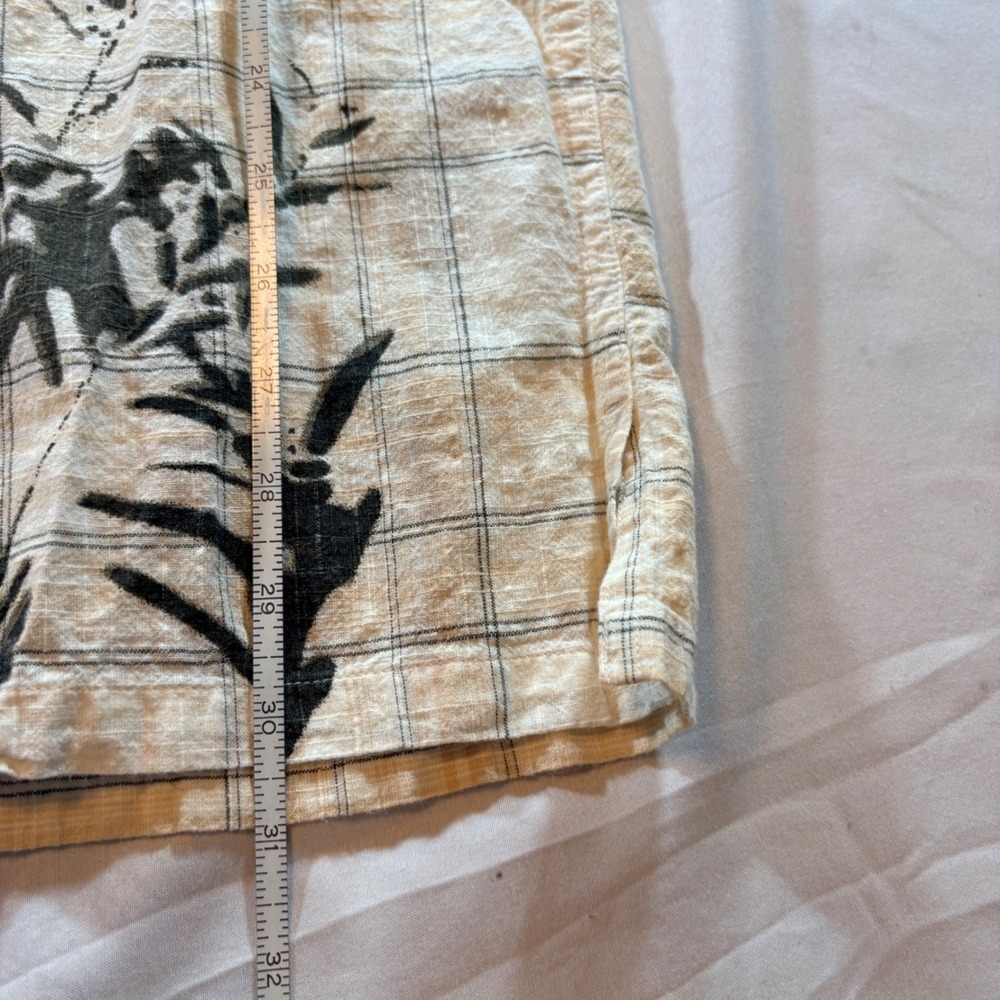 Nautica Button‎ Down Shirt Mens XXL Beige Plaid Botanical Cotton Short Sleeve - Picture 7 of 8